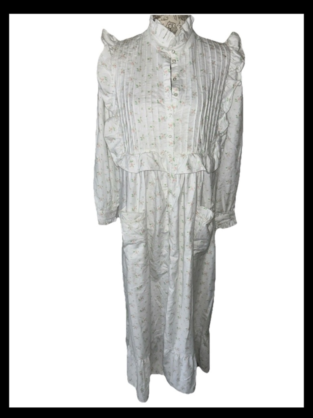 Ashley Ames Floral 100% COTTON FLANNEL Nightgown Boho Granny Cottage Size S Vtg